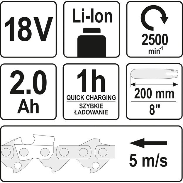 YATO YT-82836 Akumuliatorinis teleskopinis grandininis pjūklas | 18V 200-280 cm