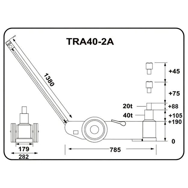 Pneumo-hidraulinis domkratas 40t/20t