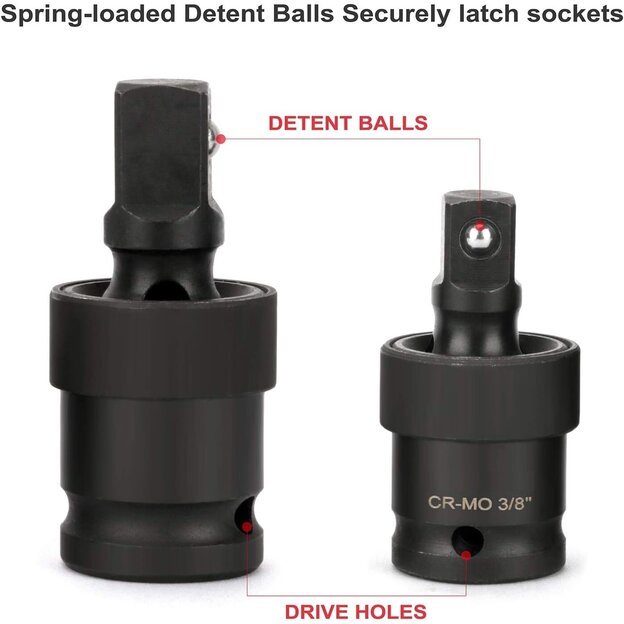 Universalių šarnyrų smūginių rinkinys 3vnt. 1/4 +3/8 +1/2 