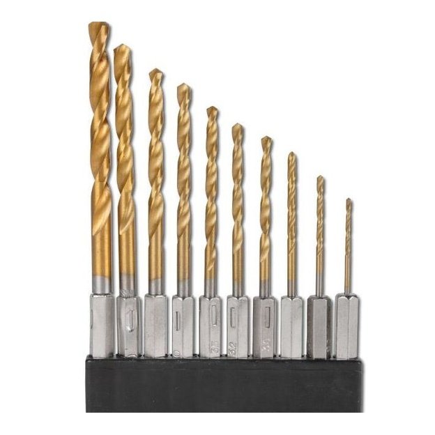 Grąžtų rinkinys su Hex 6.3 mm (1/4") galu | titano nitridas | 1.5 - 6 mm | 10 vnt.  1