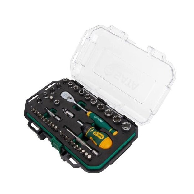 Galvučių ir antgalių rinkinys 1/4" 49 vnt. su 120 dantų terkšle 1