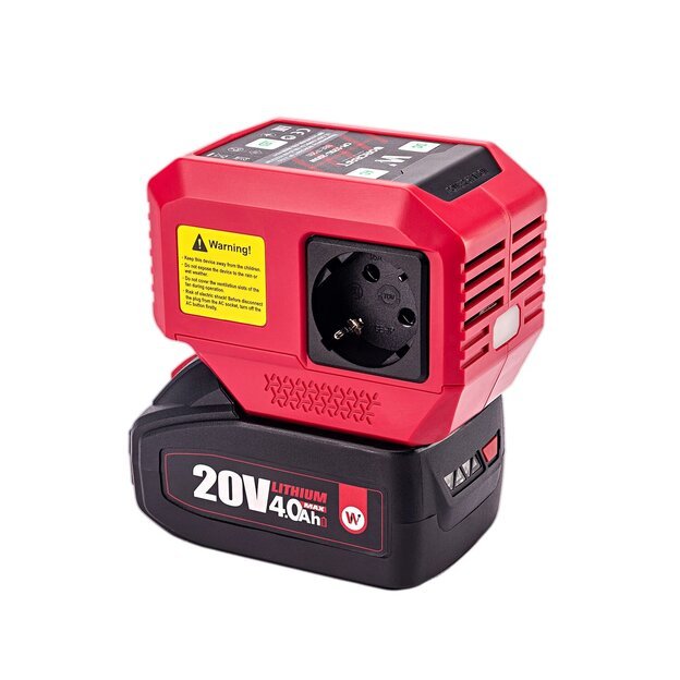 Akumuliatoriaus inverteris 220V+USB 20V LI-ION 5