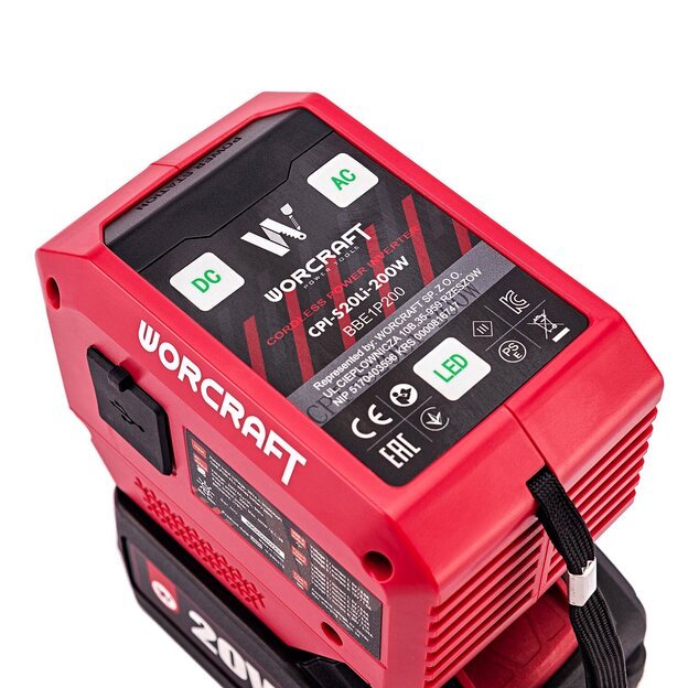 Akumuliatoriaus inverteris 220V+USB 20V LI-ION 10