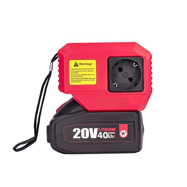 Akumuliatoriaus inverteris 220V+USB 20V LI-ION 6