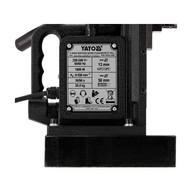 Magnetinės gręžimo staklės 1800 W | Ø50 mm | Morse MT2 + Weldon adapteris | YATO YT-820502