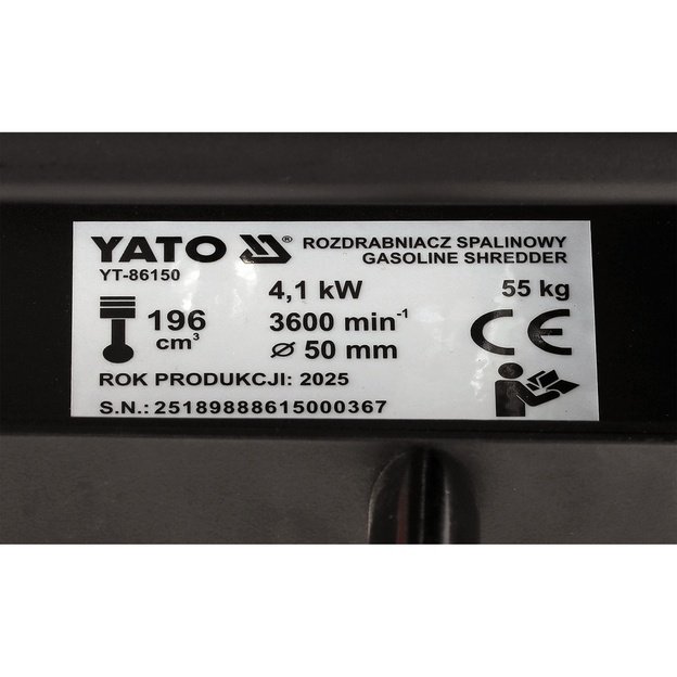 Benzininis šakų smulkintuvas 196 cm³, 4,1 kW, iki 50 mm | YATO YT-86150