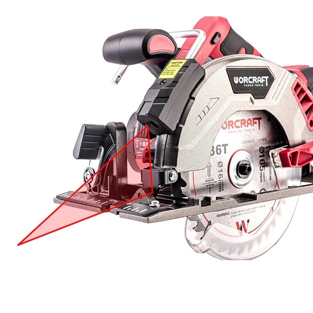 Akumuliatorinis pjūklas diskinis su laseriu 165mm WORCRAFT 20V LI-ION (Be akumuliatoriaus ir įkroviklio)