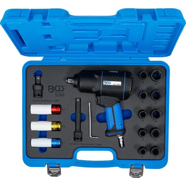Air Impact Wrench and Impact Socket Set | 12.5 mm (1/2") | 1200 Nm | 16 pcs.