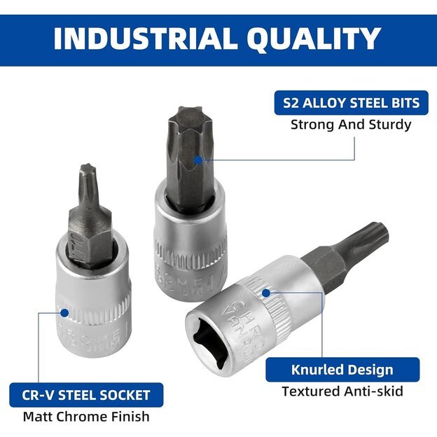 Galvučių su antgaliu rinkinys 3/8  (T-10-T-60)(torx) 9vnt.