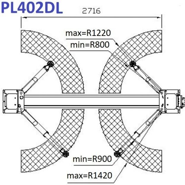 Hidraulinis dviejų kolonų keltuvas su mechaniniais fiksatoriais (su prailg. letenomis) 4t