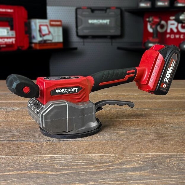 Akumuliatorinis vibracinis įrankis plytelėms su plastikine dėže 20V 2.0Ah 9