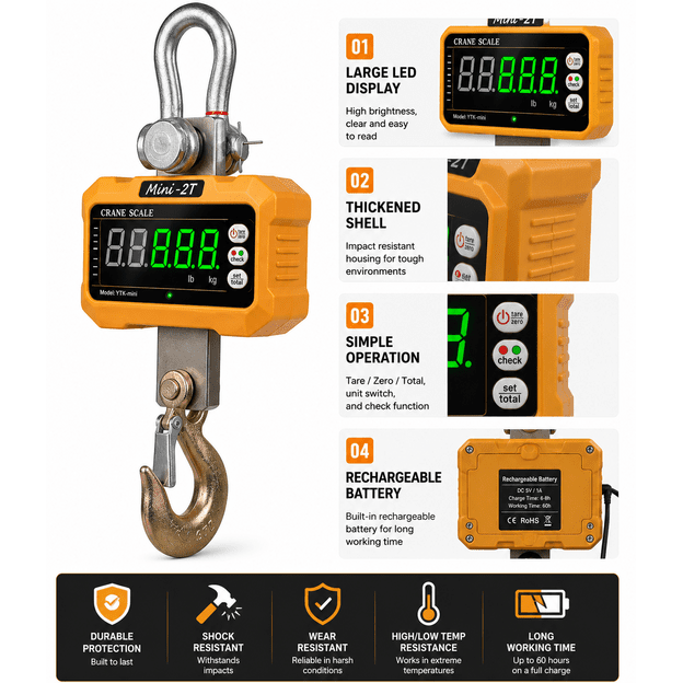 2000 kg Mini Digital Crane Scale with Remote Control | LOTA Industries