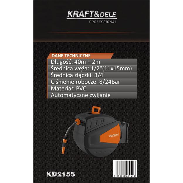 Automatinė sodo žarnos ritė 40m + 2m 1/2" su sieniniu laikikliu KD2155 10