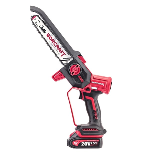 Akumuliatorinis grandininis mini pjūklas WORCRAFT 20V LI-ION 2.0Ah (pl.dėž.) 2