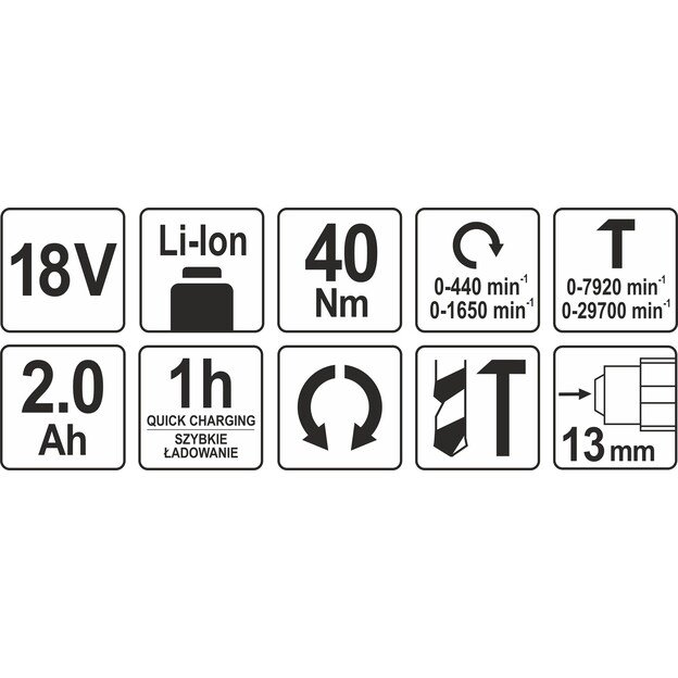 YATO YT-82786 Akumuliatorinis smūginis gręžtuvas / suktukas  18V 2,0AH