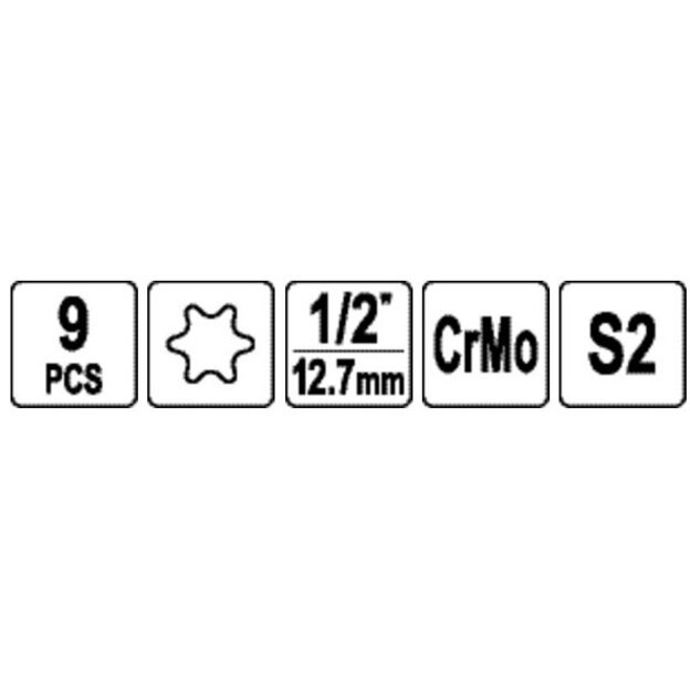 1/2  Galvučių smūginių su antgaliais rinkinys (torx) (9vnt)