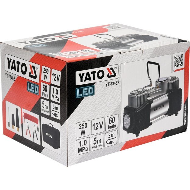 YATO YT-73462 Automobilinis kompresorius 2 cilindrai 12V / 250W  LED