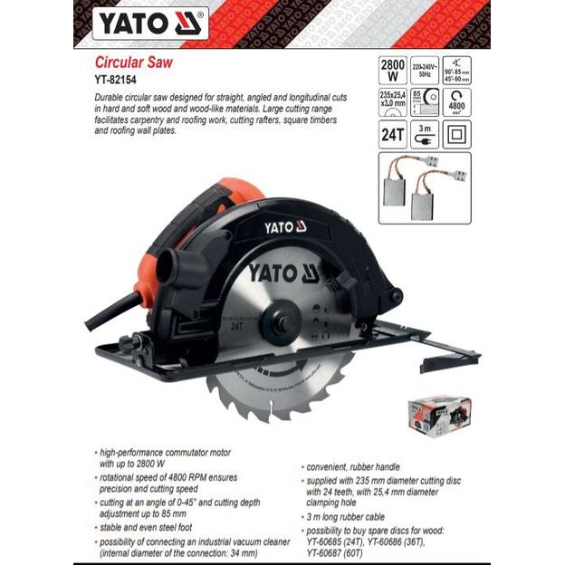 YATO YT-82154 Diskinis pjūklas 235 mm 2800W