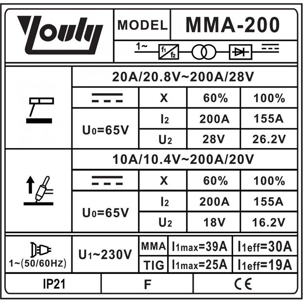 YOULI YLMMA200 Suvirinimo aparatas  200A MMA/TIG