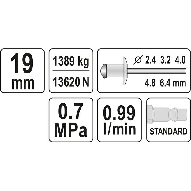 YATO YT-3618 Pneumatinis kniediklis 3,2-6,4 mm