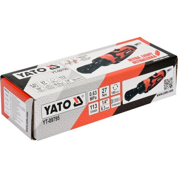 YATO YT-09795 Pneumatinė rankena galvutėms  6.3 mm (1/4") 27 Nm