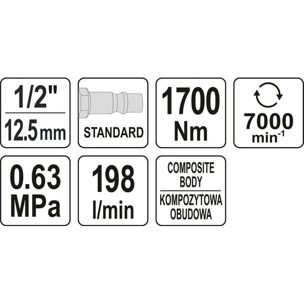 YATO Pneumatinis smūginis veržliasukis 12,5 mm (1/2")  1700 Nm