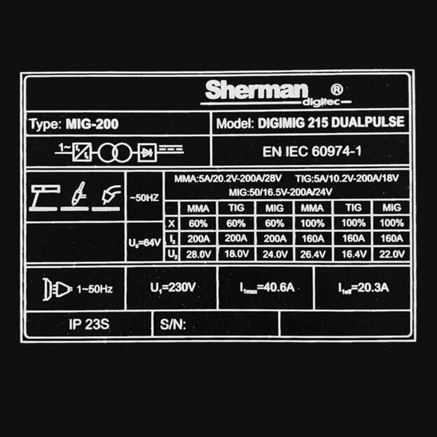 Sherman DIGIMIG 215 Dualpulse Suvirinimo pusautomatis 230V