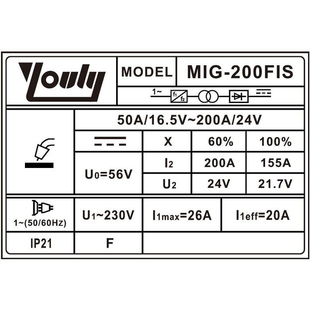 YOULI YLMIG200FIS Suvirinimo pusautomatis MIG/MAG 200A 230V