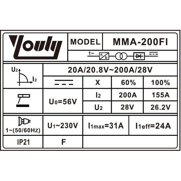 YOULI YLMMA200FI Suvirinimo aparatas 230V 200A (IGBT) MMA