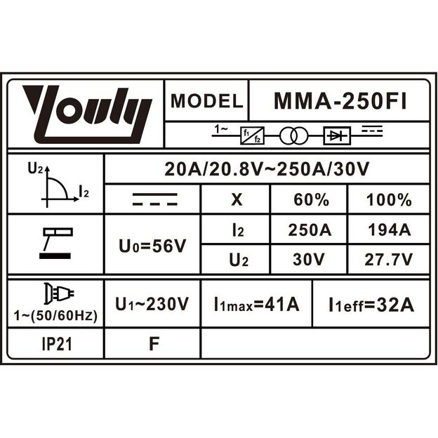 YOULI YLMMA250FI Suvirinimo aparatas 230V 250A (IGBT) MMA
