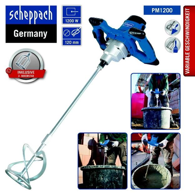 Scheppach PM1200 Elektrinis maišytuvas 1200W + du maišymo antgaliai
